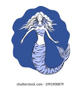 handdrawn isolated vector little mermaid