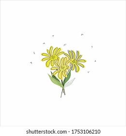 Hand-drawn isolated yellow flower bouquet sketch