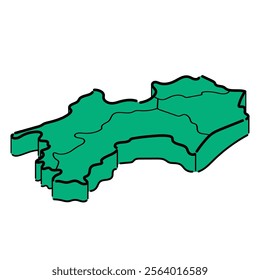 Hand-drawn isometric illustration of the Shikoku region. Color type.