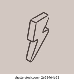 Hand-drawn isometric lightning bolt icon — rough sketch vector illustration