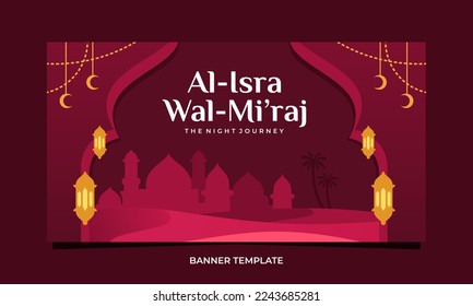 Hand-drawn Isra Mi'raj night journey illustration vector banner template