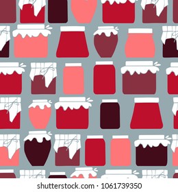 Hand-drawn jam jar.  Vector  seamless pattern