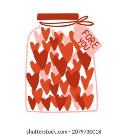 hand-drawn jar with hearts. Valentine's Day. vector illustration isolated on white background.