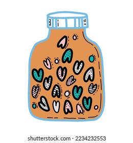 Hand-drawn jars with hearts for lovers. Design elements for Valentines Day. Vector illustration