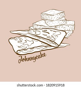 Hand-drawn Johnnycake bread illustration. Flatbread, usually known in North America. Vector drawing series.