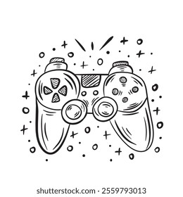 Handdrawn joystick with sparkles isolated on white background doodle art vector illustration eps10