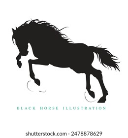 Hand-drawn jumping horse silhouette, An illustration of black stallion, An idea for creating brand