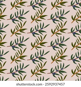 Hand-Drawn Juniper Branch Seamless Pattern