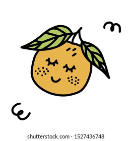 Hand-drawn kawaii mandarin. Cute fruit vector isolated on white background.