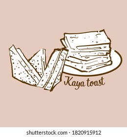 Hand-drawn Kaya toast bread illustration. Toast, usually known in Singapore, Malaysia. Vector drawing series.