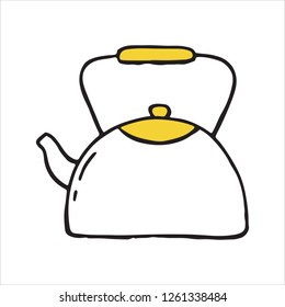 Handdrawn kettle doodle icon. Flat design. Vector illustration