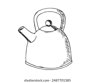 Hand-drawn kettle in sketch style. Kitchenwear. Isolated illustration of a kitchen appliance. 