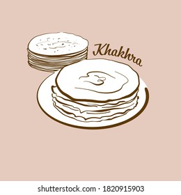 Ilustración del pan de Khakhra hecha a mano. Flatbread, Crispy, usualmente conocido en Gujarat, India. Serie de dibujo de vectores.