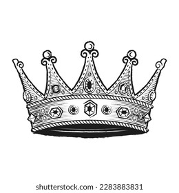 Hand-Drawn King Crown Vector Illustration with Precious Stones on White Background