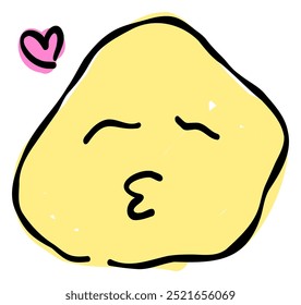 A hand-drawn kissing face emoji. Features a simple and cute yellow-based design. Stylish and versatile for various scenes.