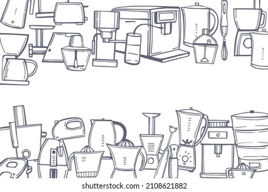 Aparatos de cocina hechos a mano. Fondo vectorial. Dibujo ilustrativo.