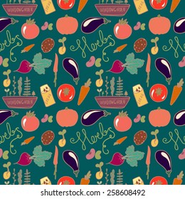 handdrawn kitchen doodle seamless pattern