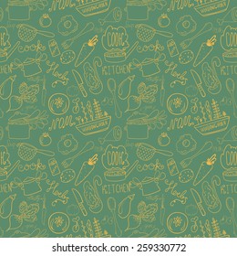 handdrawn kitchen doodle seamless pattern