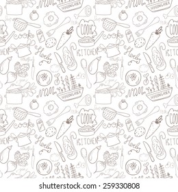 handdrawn kitchen doodle seamless pattern