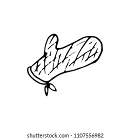 Handdrawn kitchen mitten doodle icon. Hand drawn black sketch. Sign symbol. Decoration element. White background. Isolated. Flat design. Vector illustration.