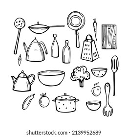 Hand-drawn kitchenware. Vector sketch  illustration.