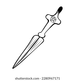 Hand-drawn knife with pentacle on the handle, vector illustration