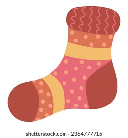 Hand-drawn knitted sock. White background, isolate.