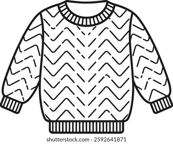 Hand-Drawn Knitted Sweater Outline Vector | Winter Fashion Clipart | Black and White Pullover Illustration