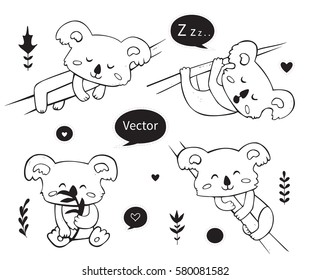 Hand-drawn koala. Cute vector set.