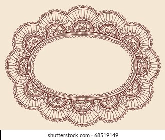 Hand-Drawn Lace Doilie Henna/Mehndi Paisley Doodle Vector Illustration Frame Border Design Element