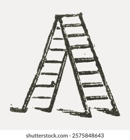 Hand-drawn ladder sketch in black and white. Simple ladder illustration, emphasizing steps and structure. Minimalist ladder design with a classic look. Vintage art, isolated vector element.