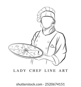 Dibujado a mano Lady chef dibujo, Una ilustración de la mujer chef, Una línea de arte de la mujer cocinera