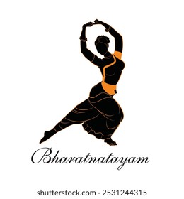 Hand-drawn Lady dance silhouette, A vector fine art of woman, A south Indian dance Bharatanatyam illustration