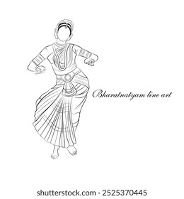 Arte desenhada à mão em linha de senhora, Um esboço vetorial de dança de bhartnatyam, performance de dança de dama indiana