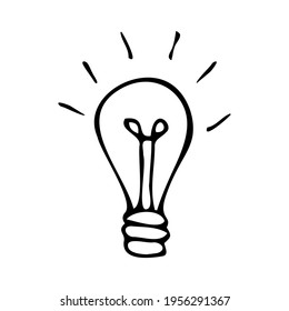 A hand-drawn lamp. Doodle light bulb isolated on white background