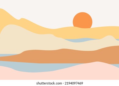 Hand-drawn landscape. Colorful background with landscape, abstract mountains. Abstract landscape modern flat style. Nature, mountains, location terrain.Vector illustration on white background.