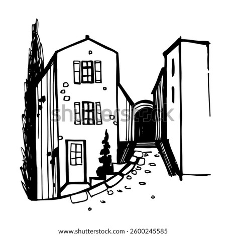 Hand-drawn landscape of Tuscany. Vector sketch  illustration.