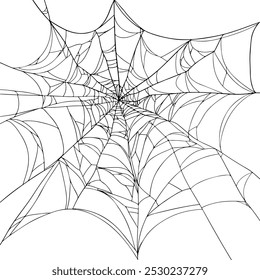 Hand-drawn large black Spiderweb vector illustration with a realistic effect. The White Background makes it easy to use in Halloween projects or Decorative Designs