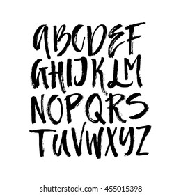 Handdrawn latin alphabet. Brushy letters. Vector ABC with real texture - letters isolated and easy to use for your lettering design. Sketchy script.