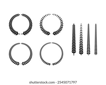 Paquete de Vector de diseño de corona de laurel dibujado a mano. Elegante Elementos Floral Logo Icon Set con ramas y hojas. Simbolizando el triunfo y la victoria. Perfecto para la marca, logotipos. Creado en Adobe Illustrator.