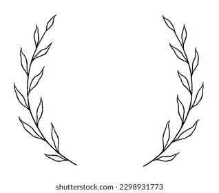 Hand-drawn laurel wreath frame with leafy branches
