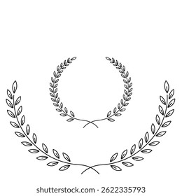  Hand-Drawn Laurel Wreath and Leaf Branch Collection - Black and White Vector Set