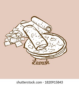 Hand-drawn Lavash bread illustration. Flatbread, usually known in Armenia. Vector drawing series.