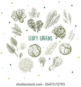Desenhado à Mão Leafy Verdes Ilustração Botânica com Acentuados Verdes