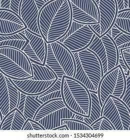  Hand-drawn leaves in doodle style seamless pattern. Floral  background for textile, porcelain, chinaware, wallpapers, print, gift wrap, scrapbooking.