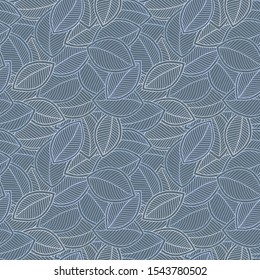  Hand-drawn leaves in doodle style seamless pattern. Floral  background for textile, porcelain, chinaware, wallpapers, print, gift wrap, scrapbooking.