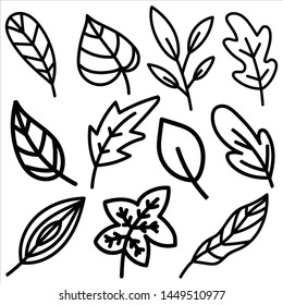 Hand-drawn leaves doodles set.  vector illustration