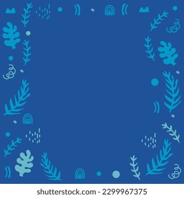 hand-drawn leaves  pattern. abstract blue background for design and decoration textile, covers, package, wrapping paper. 
