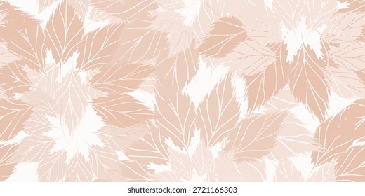 Patrón de hojas dibujadas a mano sin fisuras con delicado gris apagado rosa. Patrón botánico mínimo. Ilustración vectorial