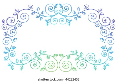 Hand-Drawn Leaves and Swirl Vines Sketchy Notebook Doodles Border Vector Illustration